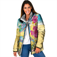 Hawaiian Tropical Plants Turtles Padded Jacket Watercolor Style - Polynesian Pride