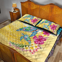 Hawaiian Tropical Plants Turtles Quilt Bed Set Watercolor Style - Polynesian Pride