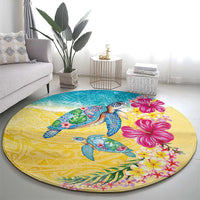 Hawaiian Tropical Plants Turtles Round Carpet Watercolor Style - Polynesian Pride