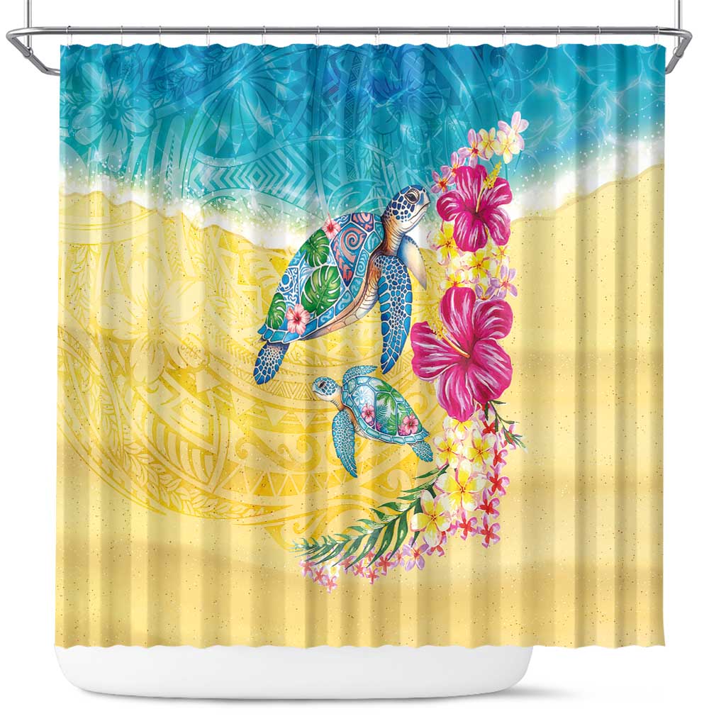 Hawaiian Tropical Plants Turtles Shower Curtain Watercolor Style - Polynesian Pride