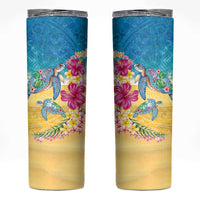 Hawaiian Tropical Plants Turtles Skinny Tumbler Watercolor Style - Polynesian Pride