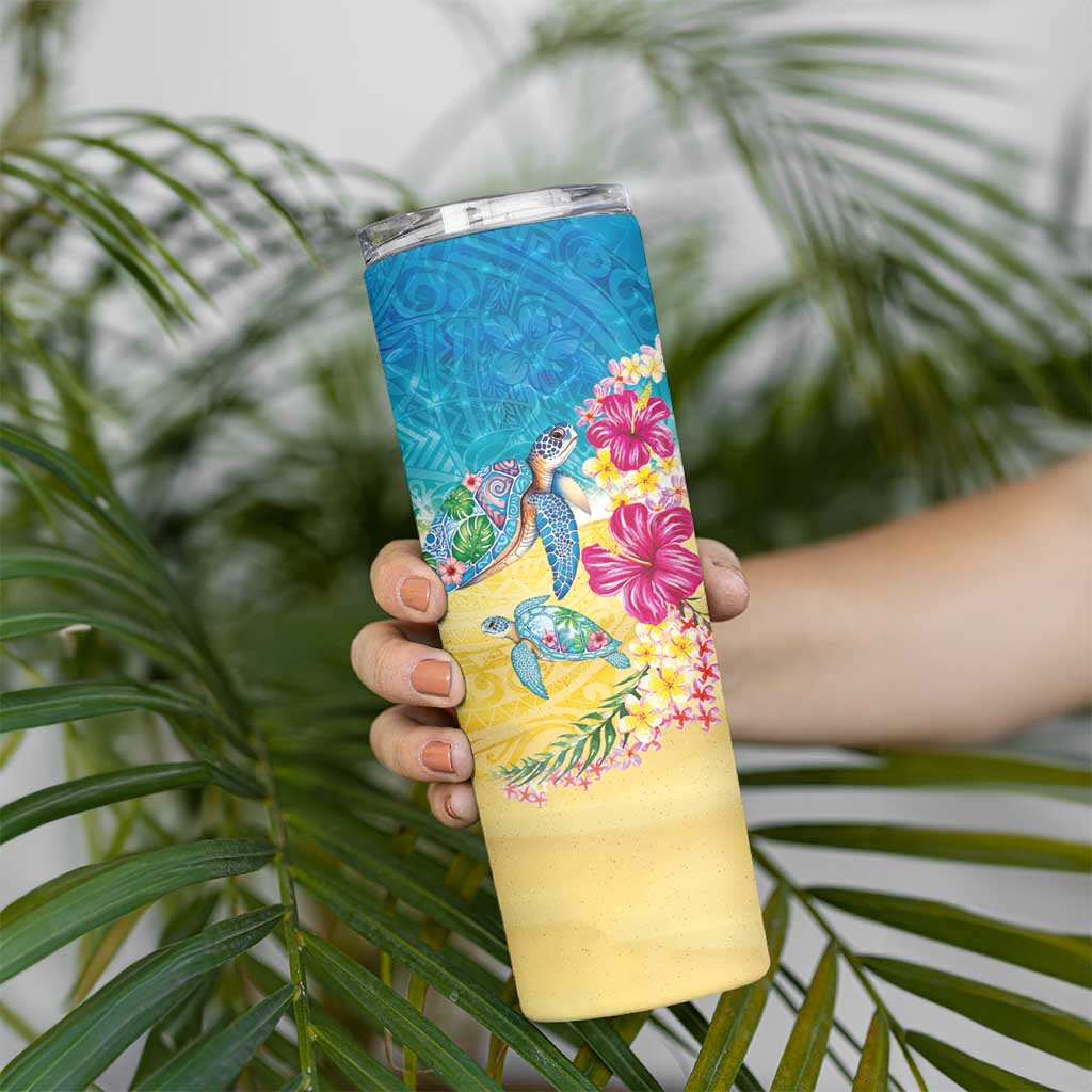Hawaiian Tropical Plants Turtles Skinny Tumbler Watercolor Style - Polynesian Pride