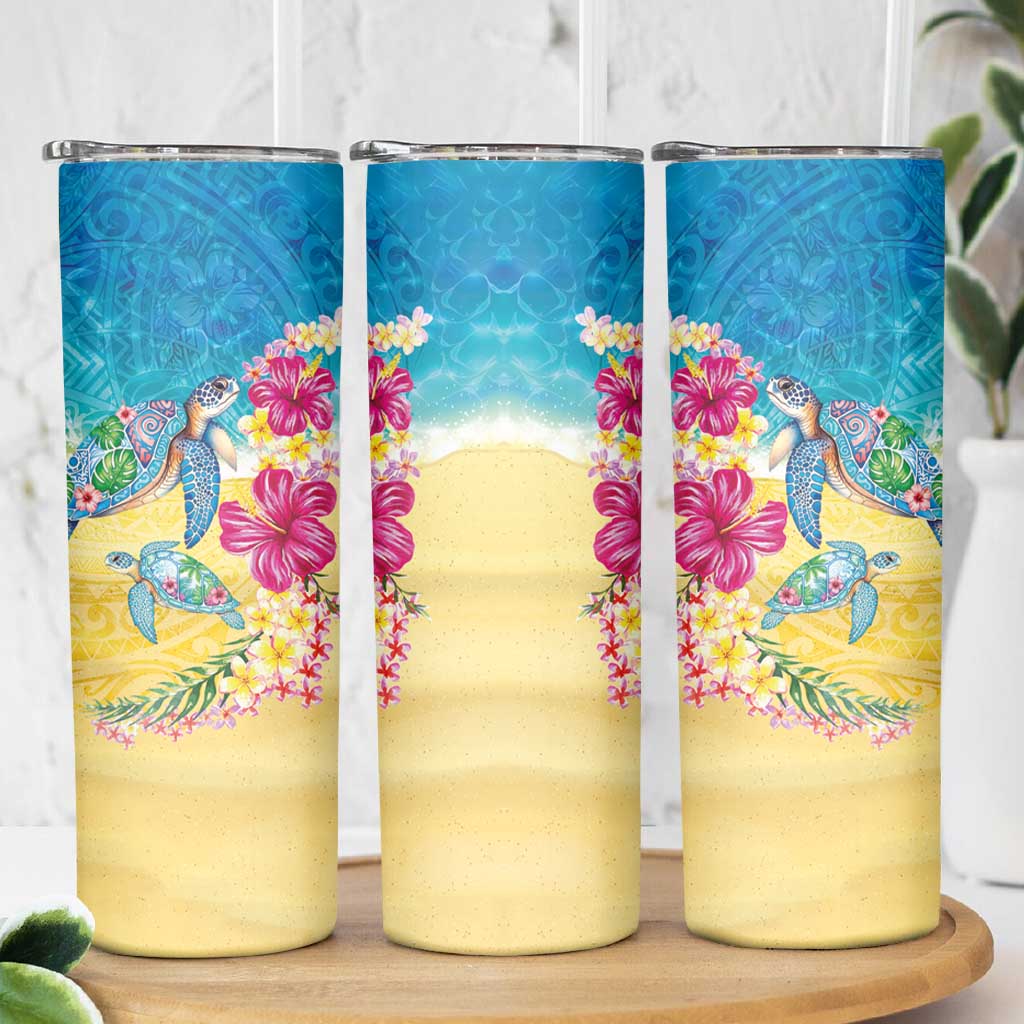 Hawaiian Tropical Plants Turtles Skinny Tumbler Watercolor Style - Polynesian Pride