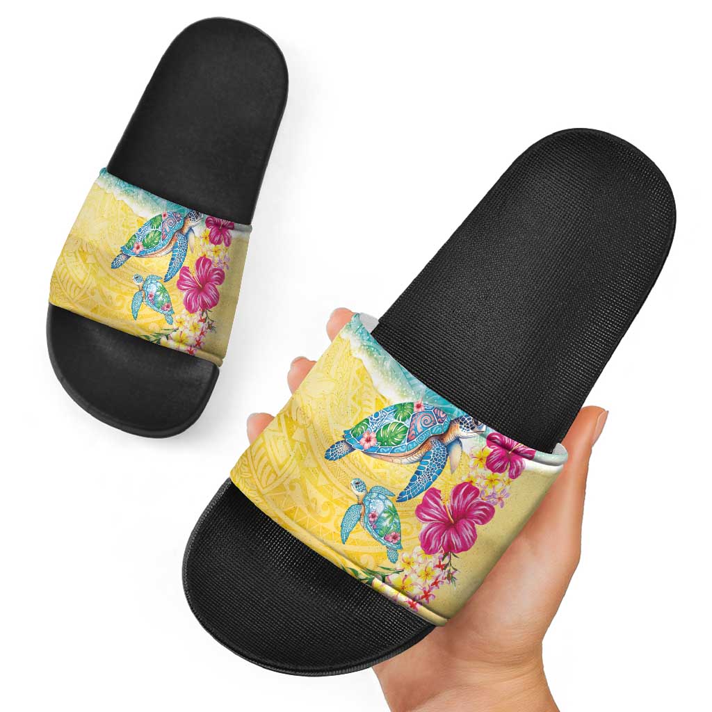 Hawaiian Tropical Plants Turtles Slide Sandals Watercolor Style - Polynesian Pride