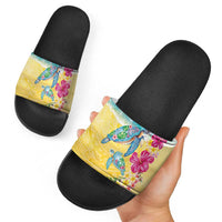 Hawaiian Tropical Plants Turtles Slide Sandals Watercolor Style - Polynesian Pride