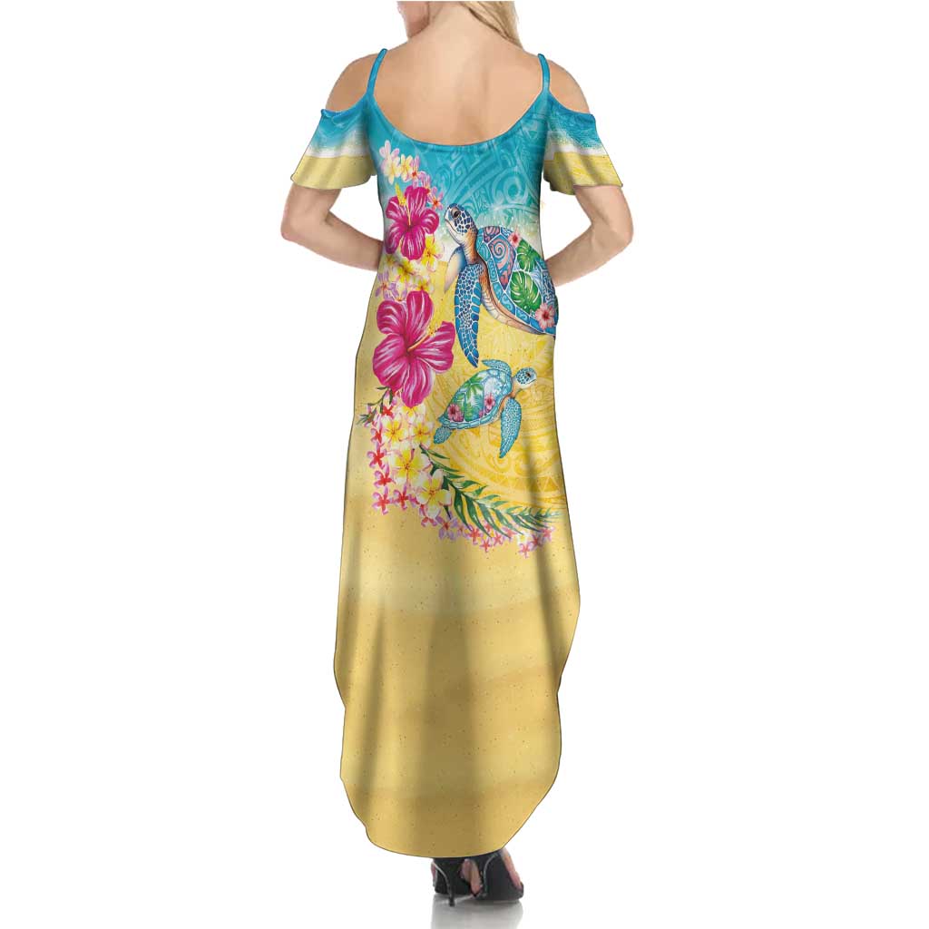 Hawaiian Tropical Plants Turtles Summer Maxi Dress Watercolor Style - Polynesian Pride