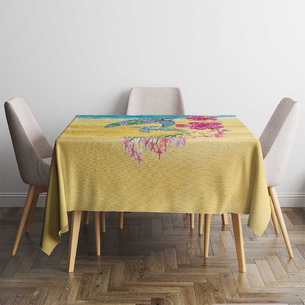 Hawaiian Tropical Plants Turtles Tablecloth Watercolor Style - Polynesian Pride
