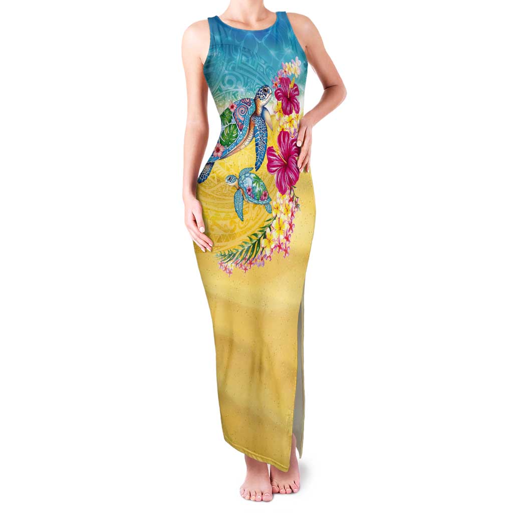 Hawaiian Tropical Plants Turtles Tank Maxi Dress Watercolor Style - Polynesian Pride