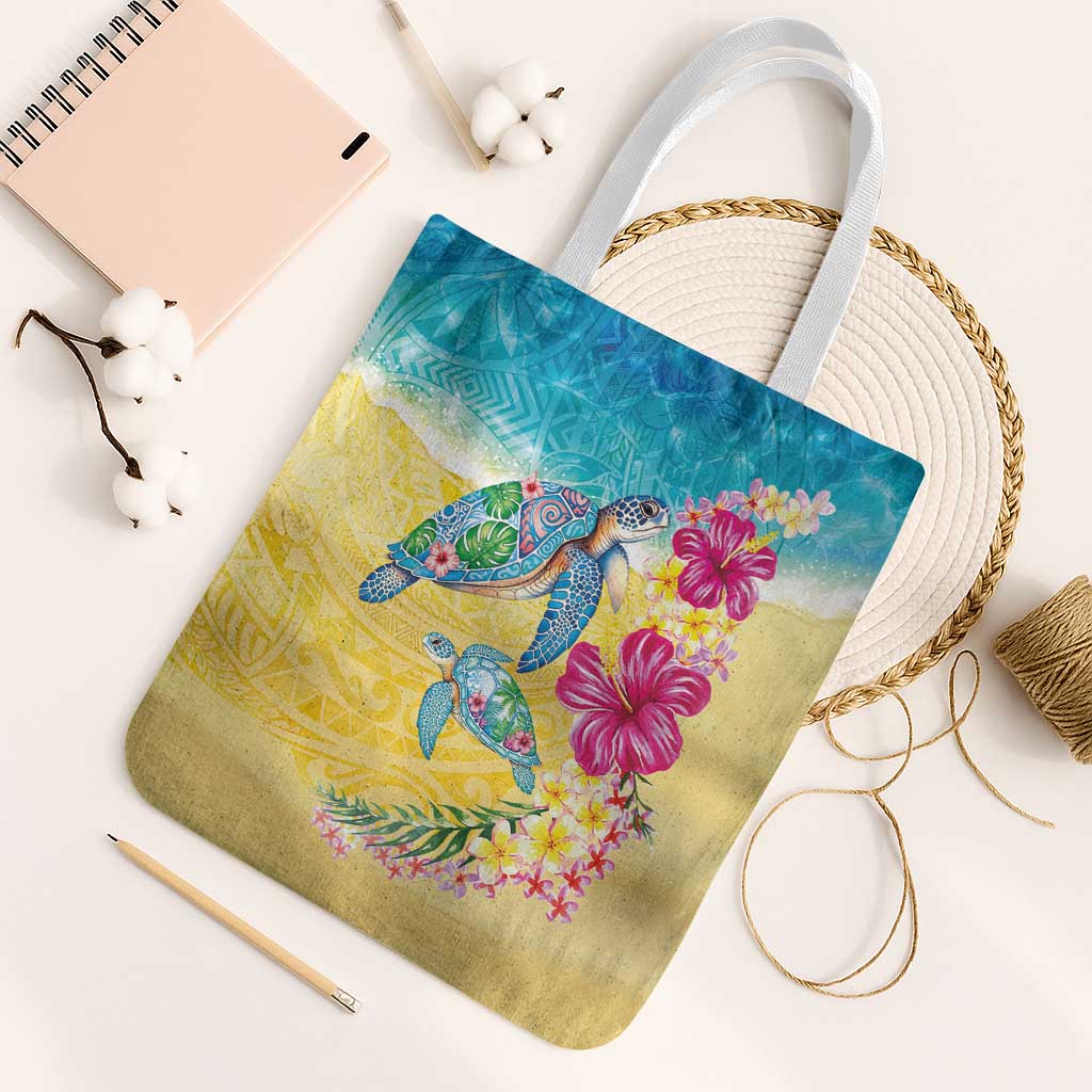 Hawaiian Tropical Plants Turtles Tote Bag Watercolor Style - Polynesian Pride