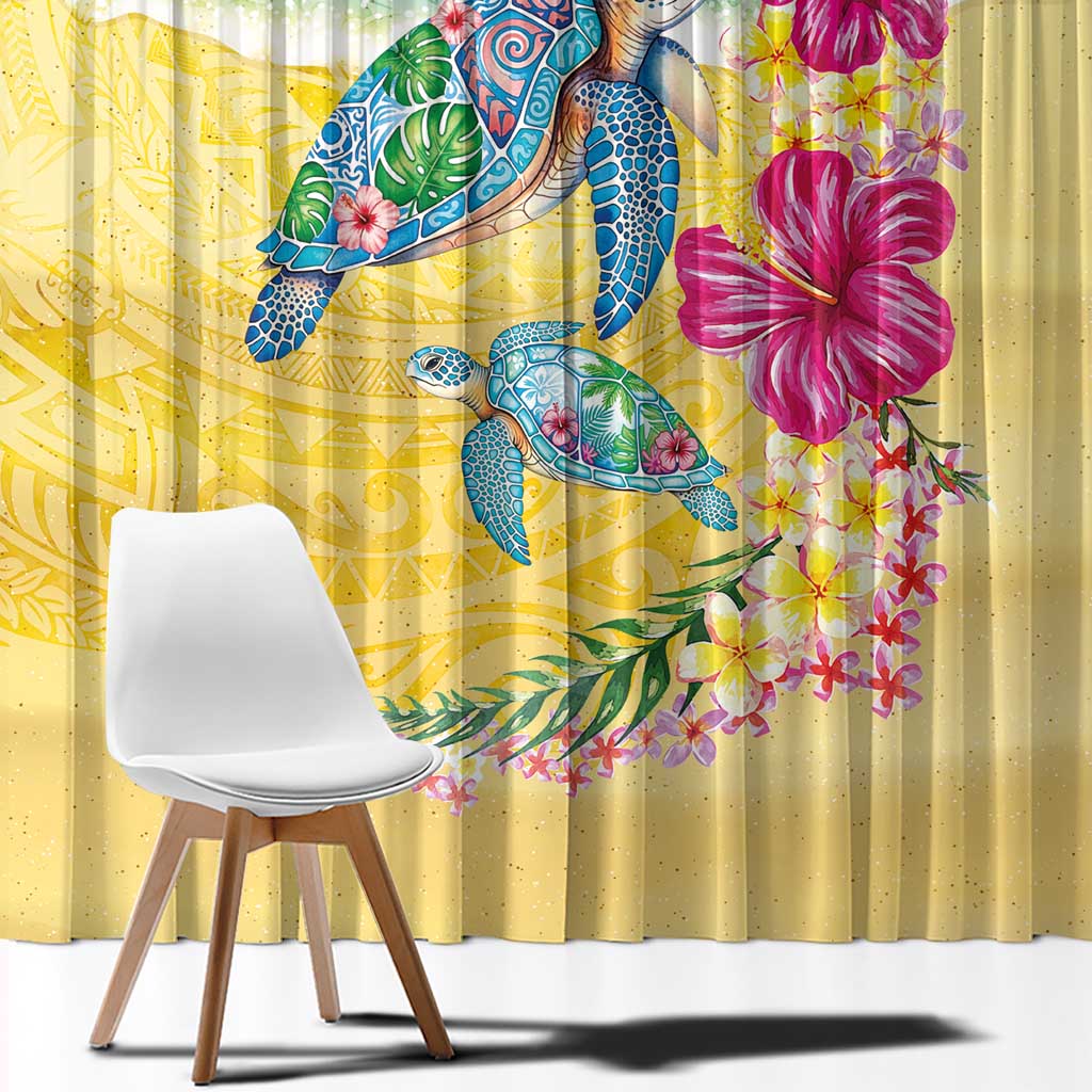 Hawaiian Tropical Plants Turtles Window Curtain Watercolor Style - Polynesian Pride