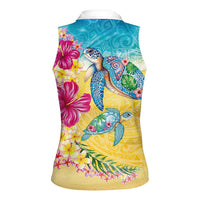 Hawaiian Tropical Plants Turtles Women Sleeveless Polo Shirt Watercolor Style - Polynesian Pride