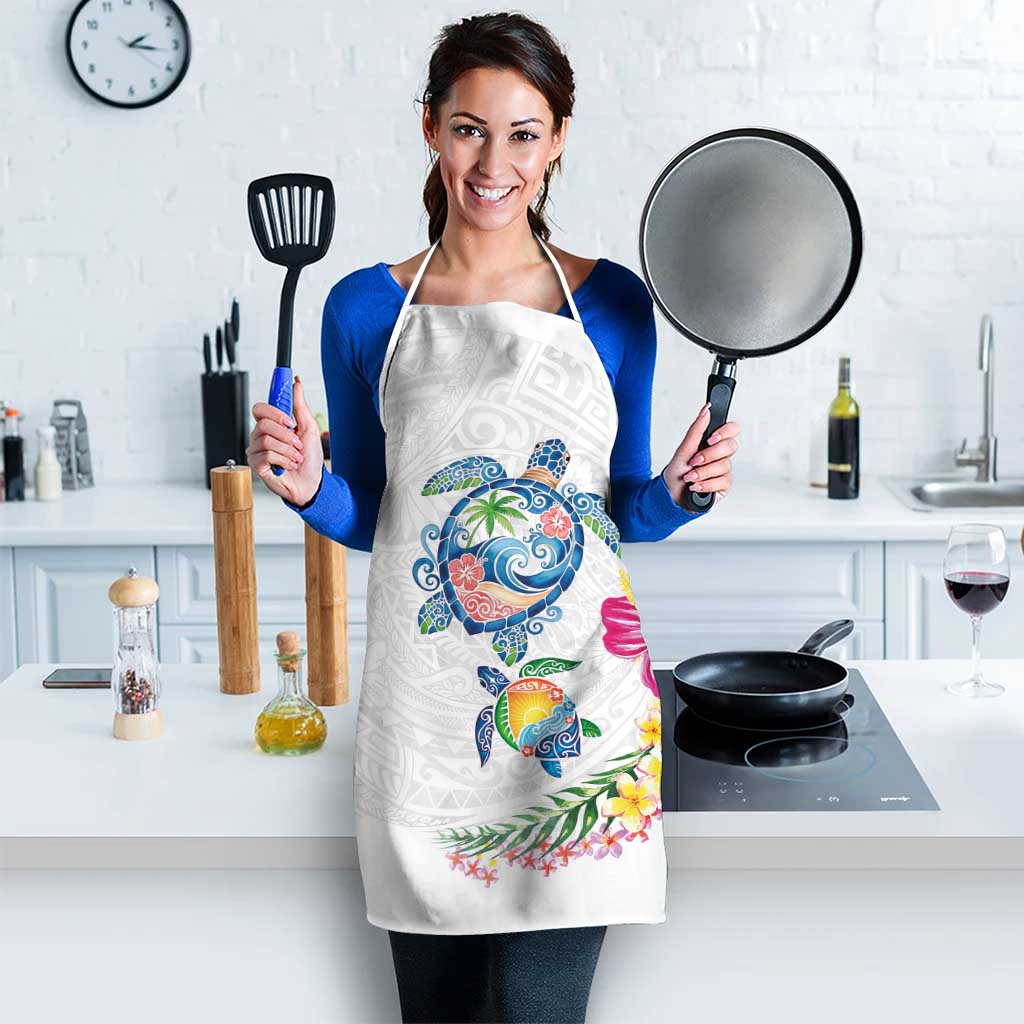 Hawaiian Abstract Art Turtles Apron with Plumeria and Hibiscus - Polynesian Pride