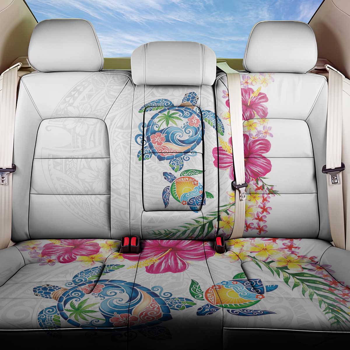 Hawaiian Abstract Art Turtles Back Car Seat Cover with Plumeria and Hibiscus - Polynesian Pride