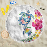 Hawaiian Abstract Art Turtles Beach Blanket with Plumeria and Hibiscus - Polynesian Pride