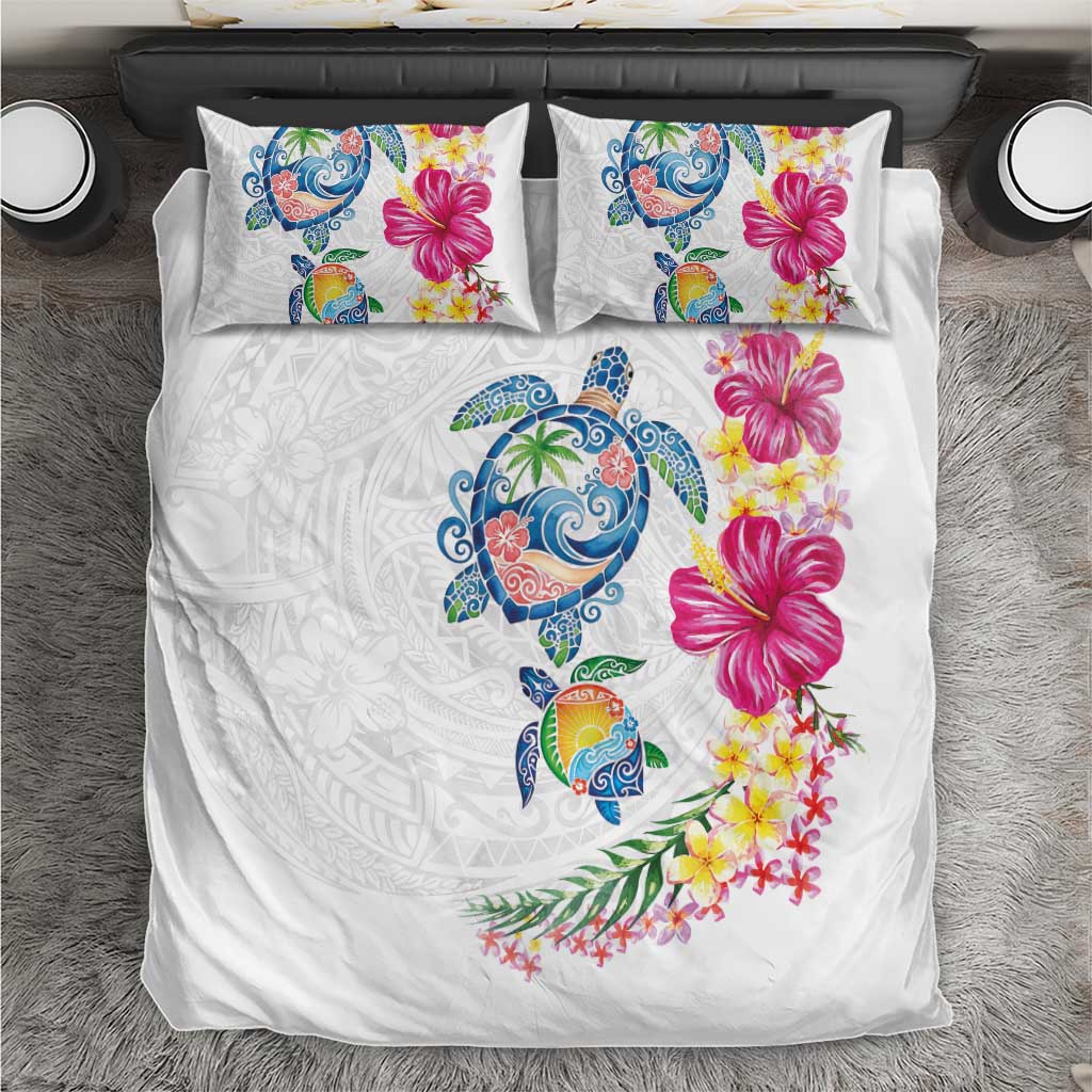 Hawaiian Abstract Art Turtles Bedding Set with Plumeria and Hibiscus - Polynesian Pride