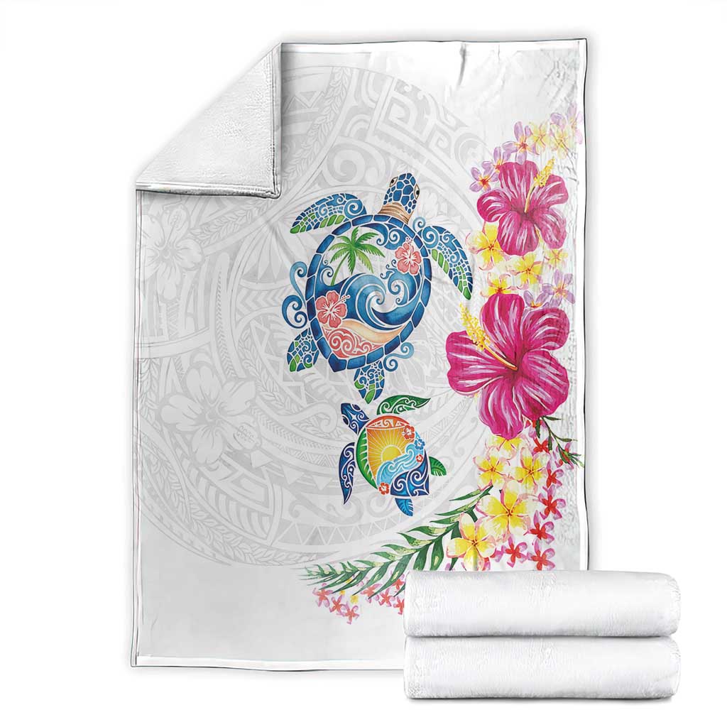 Hawaiian Abstract Art Turtles Blanket with Plumeria and Hibiscus - Polynesian Pride