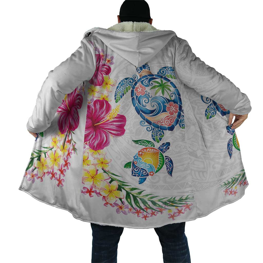 Hawaiian Abstract Art Turtles Cloak with Plumeria and Hibiscus - Polynesian Pride