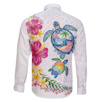 Hawaiian Abstract Art Turtles Family Matching Off The Shoulder Long Sleeve Dress and Hawaiian Shirt with Plumeria and Hibiscus - Polynesian Pride