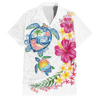Hawaiian Abstract Art Turtles Family Matching Off Shoulder Maxi Dress and Hawaiian Shirt with Plumeria and Hibiscus - Polynesian Pride