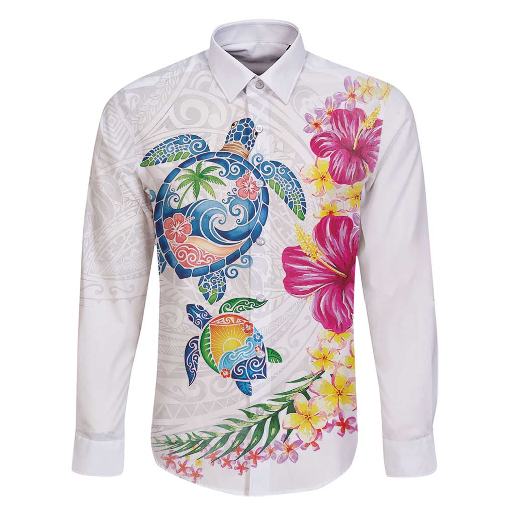Hawaiian Abstract Art Turtles Family Matching Off Shoulder Maxi Dress and Hawaiian Shirt with Plumeria and Hibiscus - Polynesian Pride