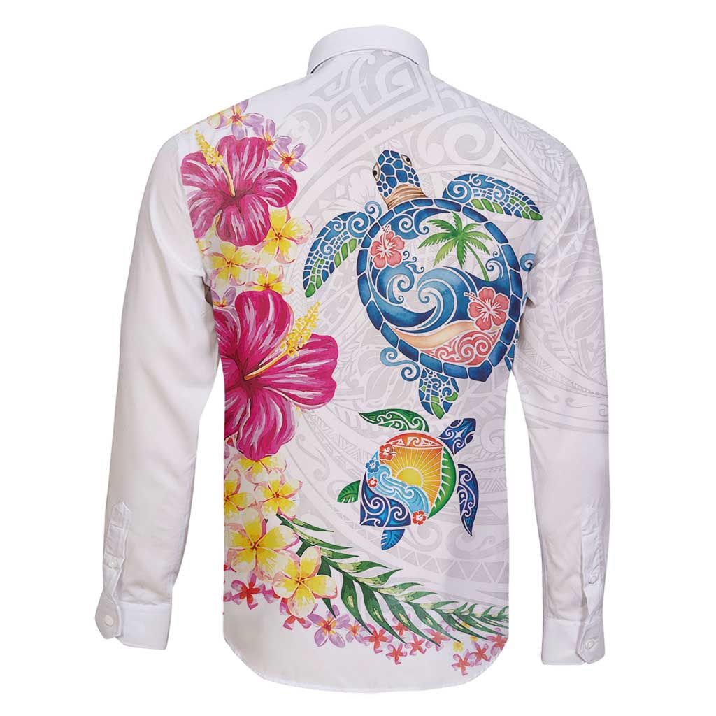 Hawaiian Abstract Art Turtles Family Matching Off Shoulder Maxi Dress and Hawaiian Shirt with Plumeria and Hibiscus - Polynesian Pride