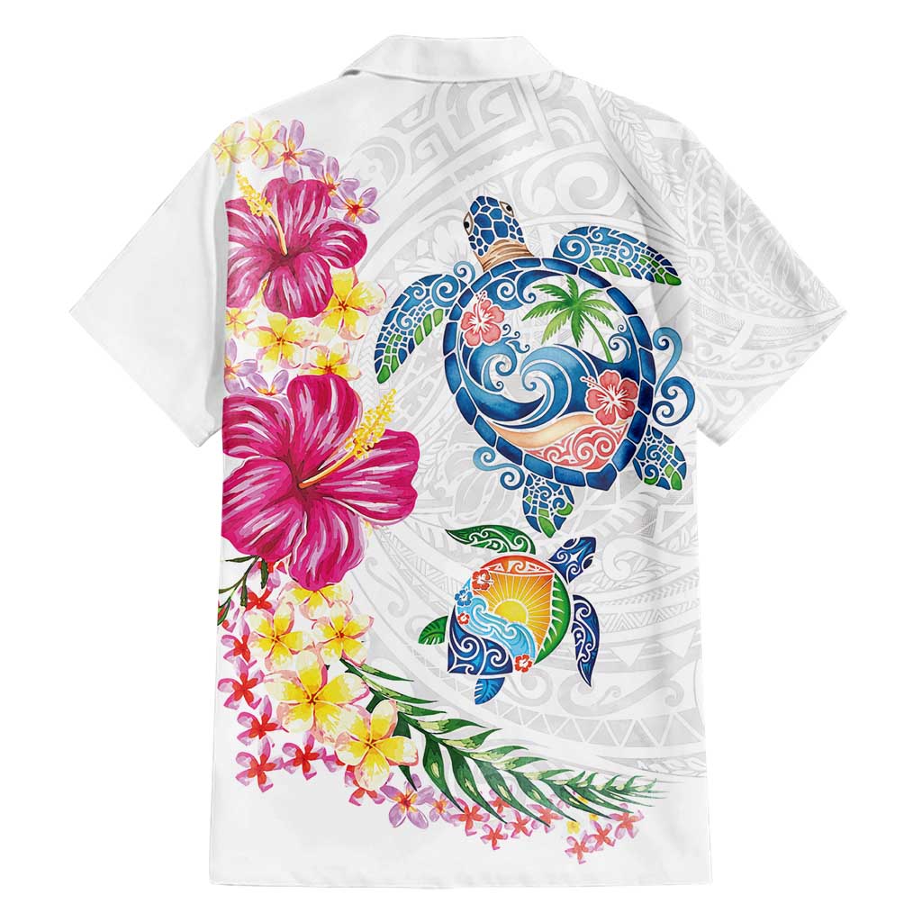 Hawaiian Abstract Art Turtles Family Matching Puletasi and Hawaiian Shirt with Plumeria and Hibiscus - Polynesian Pride