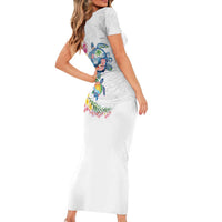 Hawaiian Abstract Art Turtles Family Matching Short Sleeve Bodycon Dress and Hawaiian Shirt with Plumeria and Hibiscus - Polynesian Pride