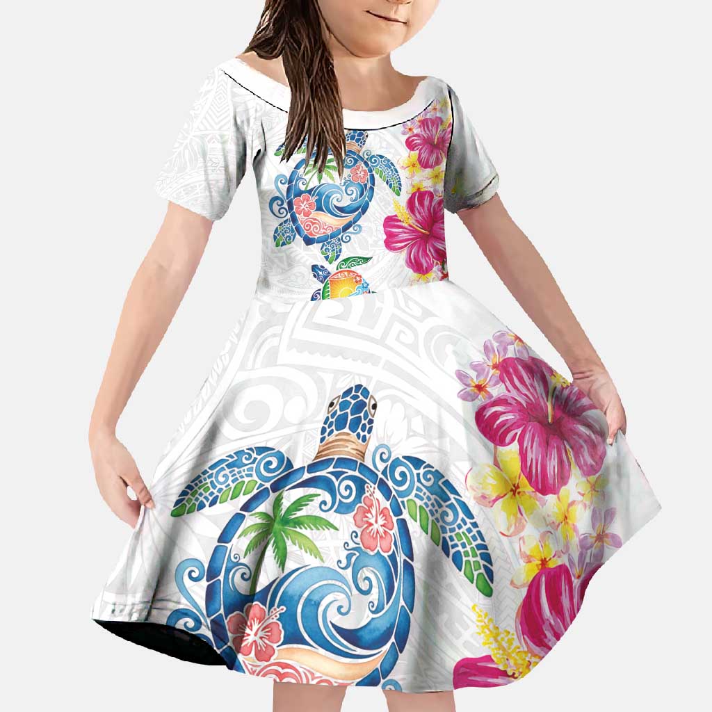 Hawaiian Abstract Art Turtles Family Matching Summer Maxi Dress and Hawaiian Shirt with Plumeria and Hibiscus - Polynesian Pride