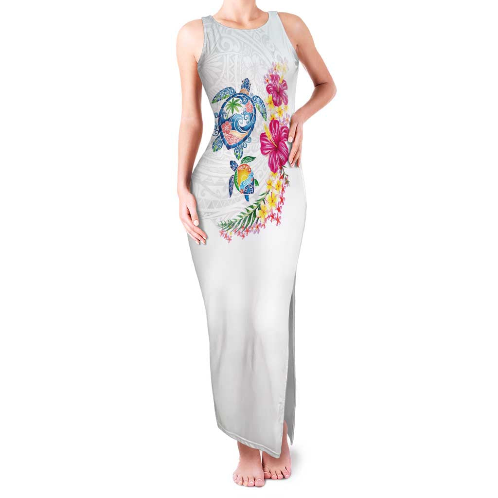 Hawaiian Abstract Art Turtles Family Matching Tank Maxi Dress and Hawaiian Shirt with Plumeria and Hibiscus - Polynesian Pride