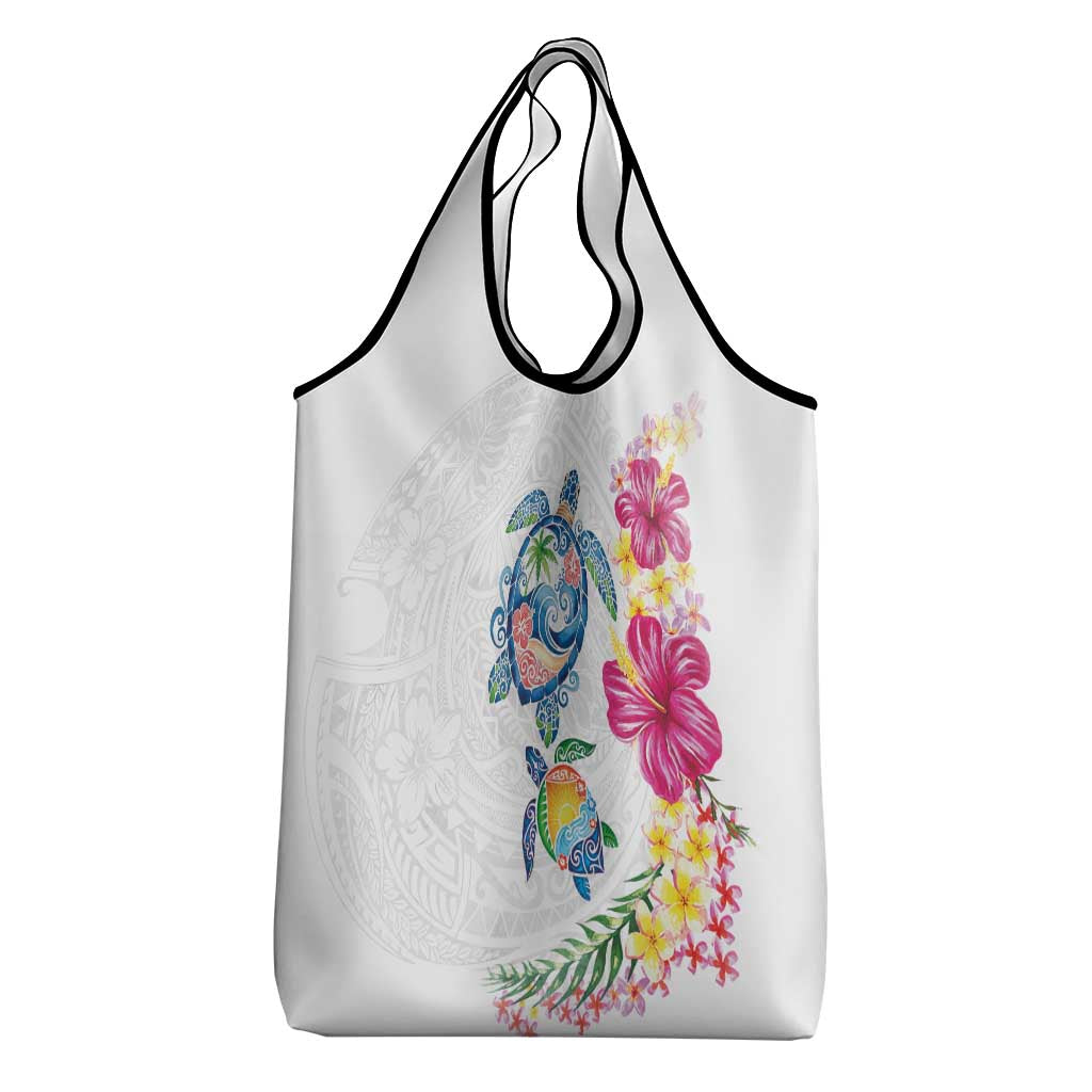 Hawaiian Abstract Art Turtles Grocery Bag with Plumeria and Hibiscus - Polynesian Pride