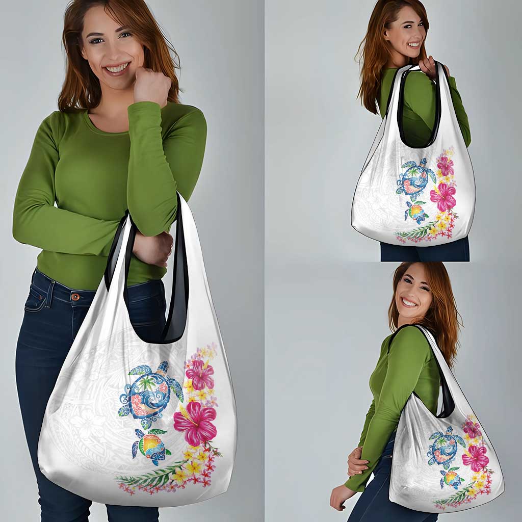 Hawaiian Abstract Art Turtles Grocery Bag with Plumeria and Hibiscus - Polynesian Pride