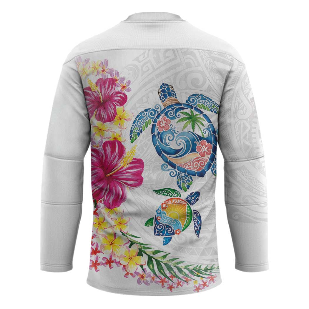 Hawaiian Abstract Art Turtles Hockey Jersey with Plumeria and Hibiscus - Polynesian Pride
