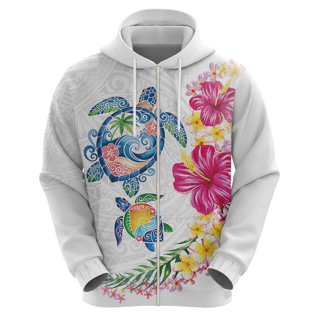 Hawaiian Abstract Art Turtles Hoodie with Plumeria and Hibiscus - Polynesian Pride