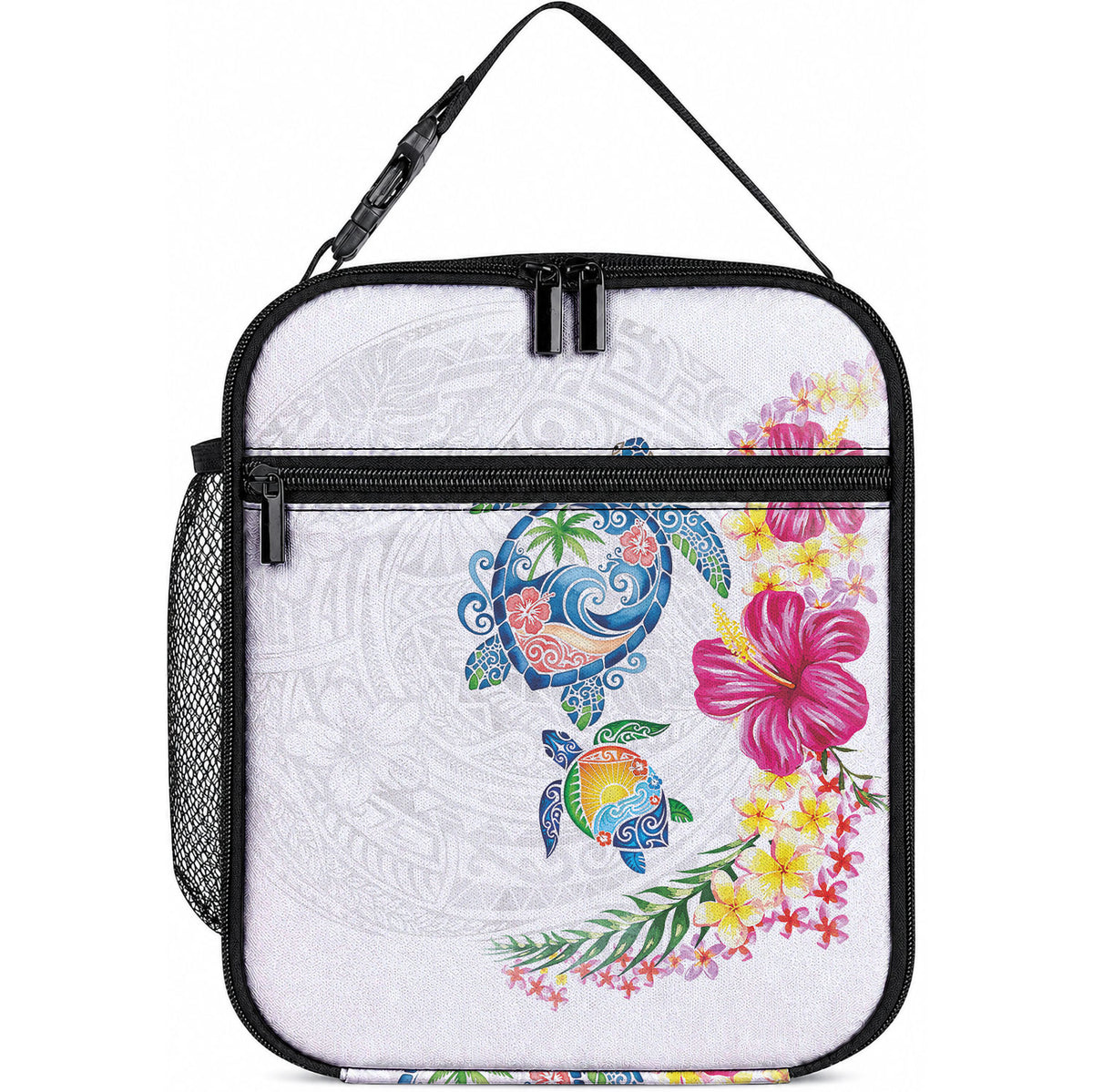Hawaiian Abstract Art Turtles Lunch Bag LT03 10.2 × 8.3 × 4.3 inch White - Polynesian Pride