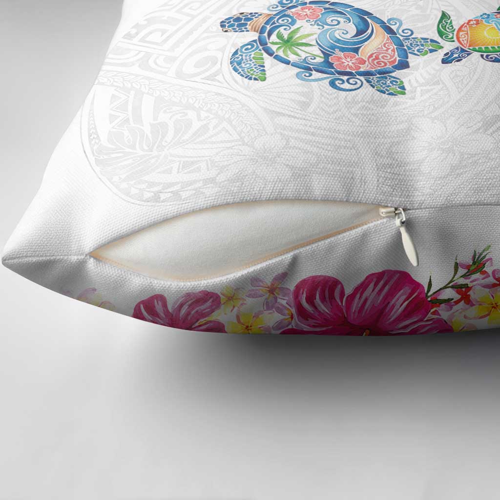 Hawaiian Abstract Art Turtles Pillow Cover with Plumeria and Hibiscus - Polynesian Pride