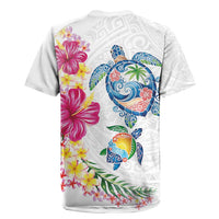 Hawaiian Abstract Art Turtles Rugby Jersey with Plumeria and Hibiscus - Polynesian Pride