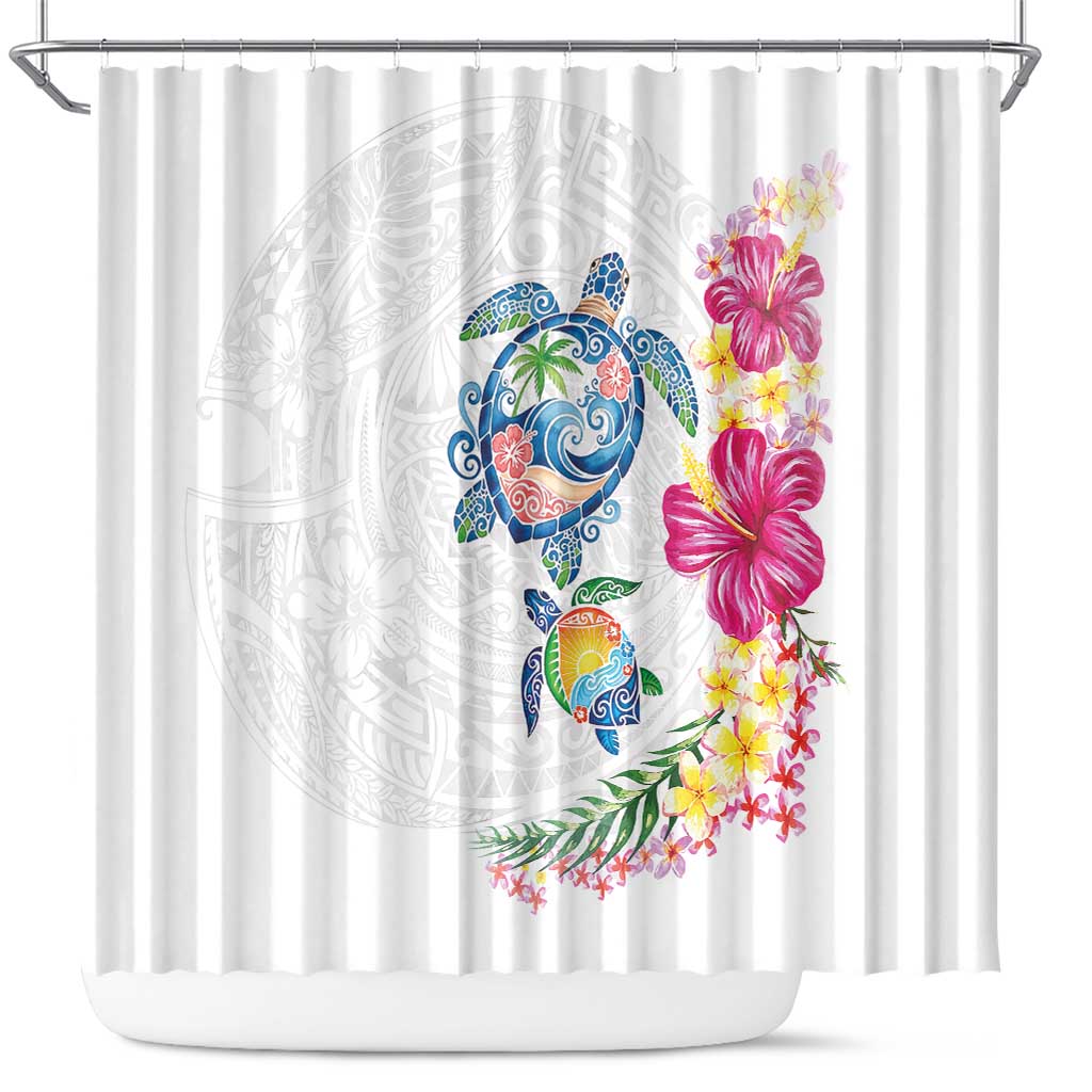Hawaiian Abstract Art Turtles Shower Curtain with Plumeria and Hibiscus - Polynesian Pride