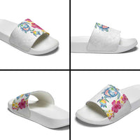 Hawaiian Abstract Art Turtles Slide Sandals with Plumeria and Hibiscus - Polynesian Pride