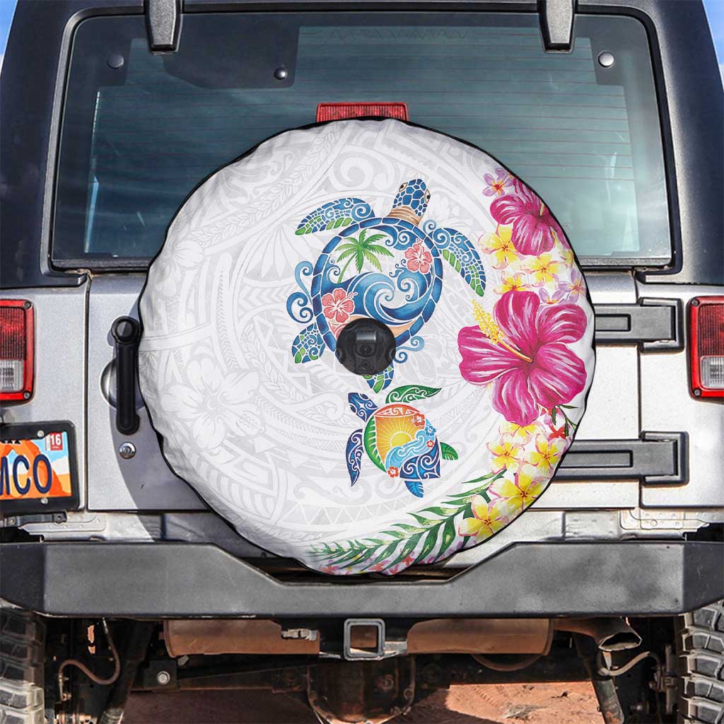 Hawaiian Abstract Art Turtles Spare Tire Cover with Plumeria and Hibiscus - Polynesian Pride