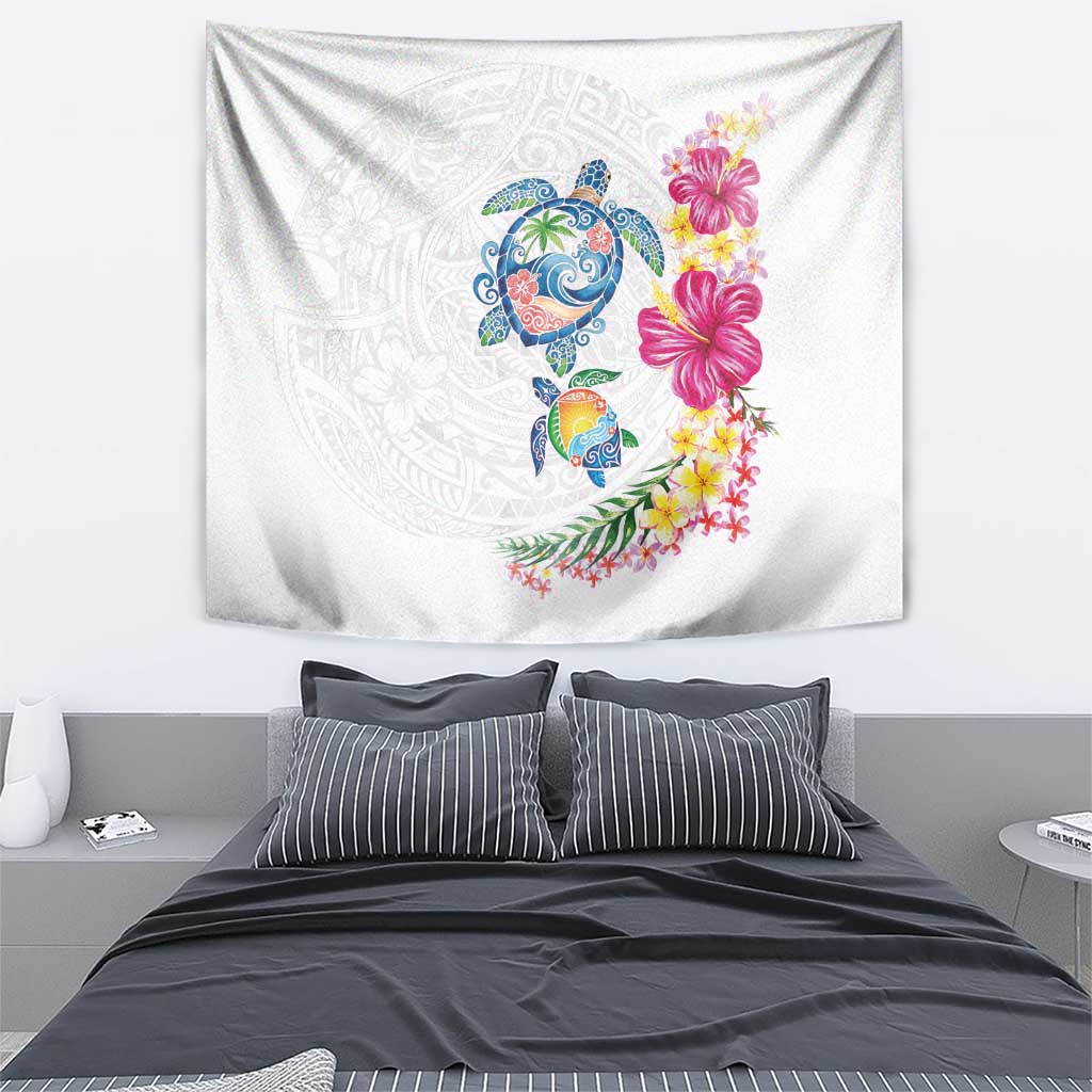 Hawaiian Abstract Art Turtles Tapestry with Plumeria and Hibiscus - Polynesian Pride