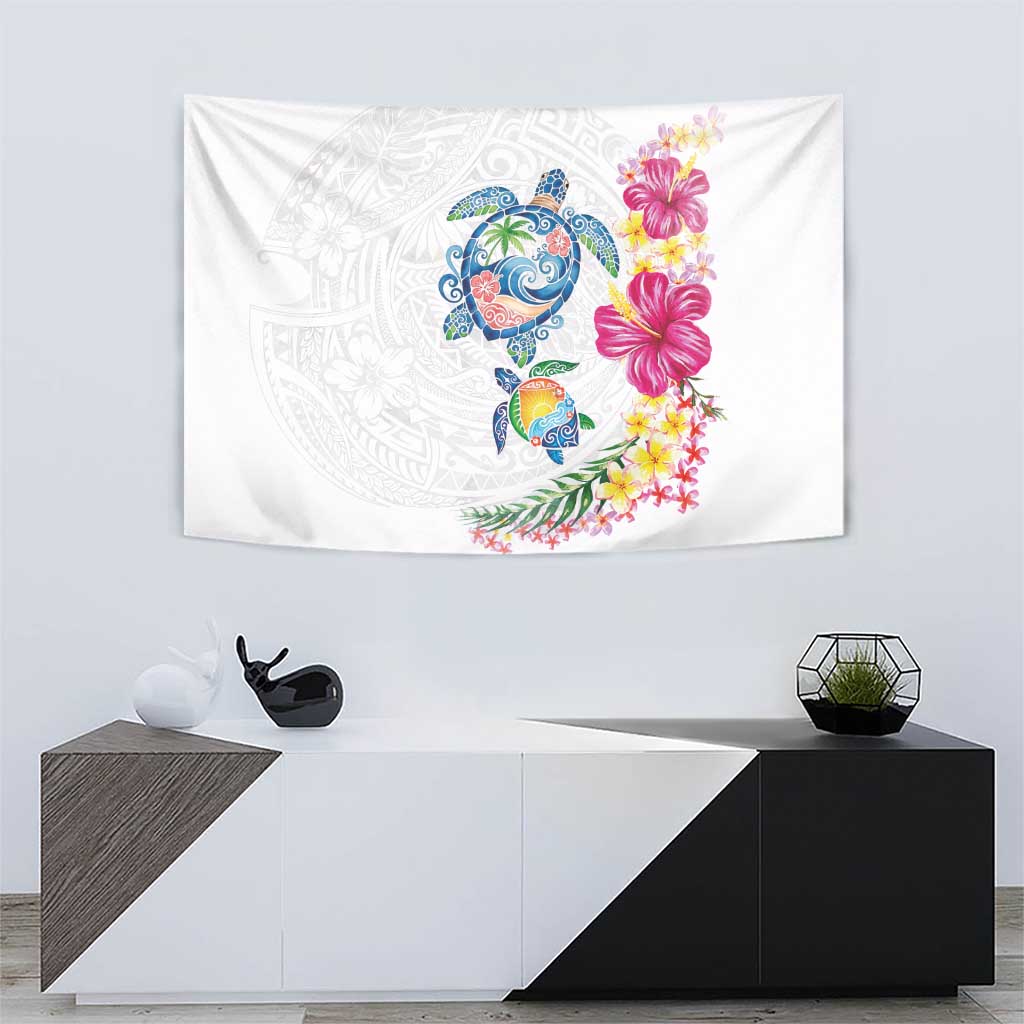 Hawaiian Abstract Art Turtles Tapestry with Plumeria and Hibiscus - Polynesian Pride