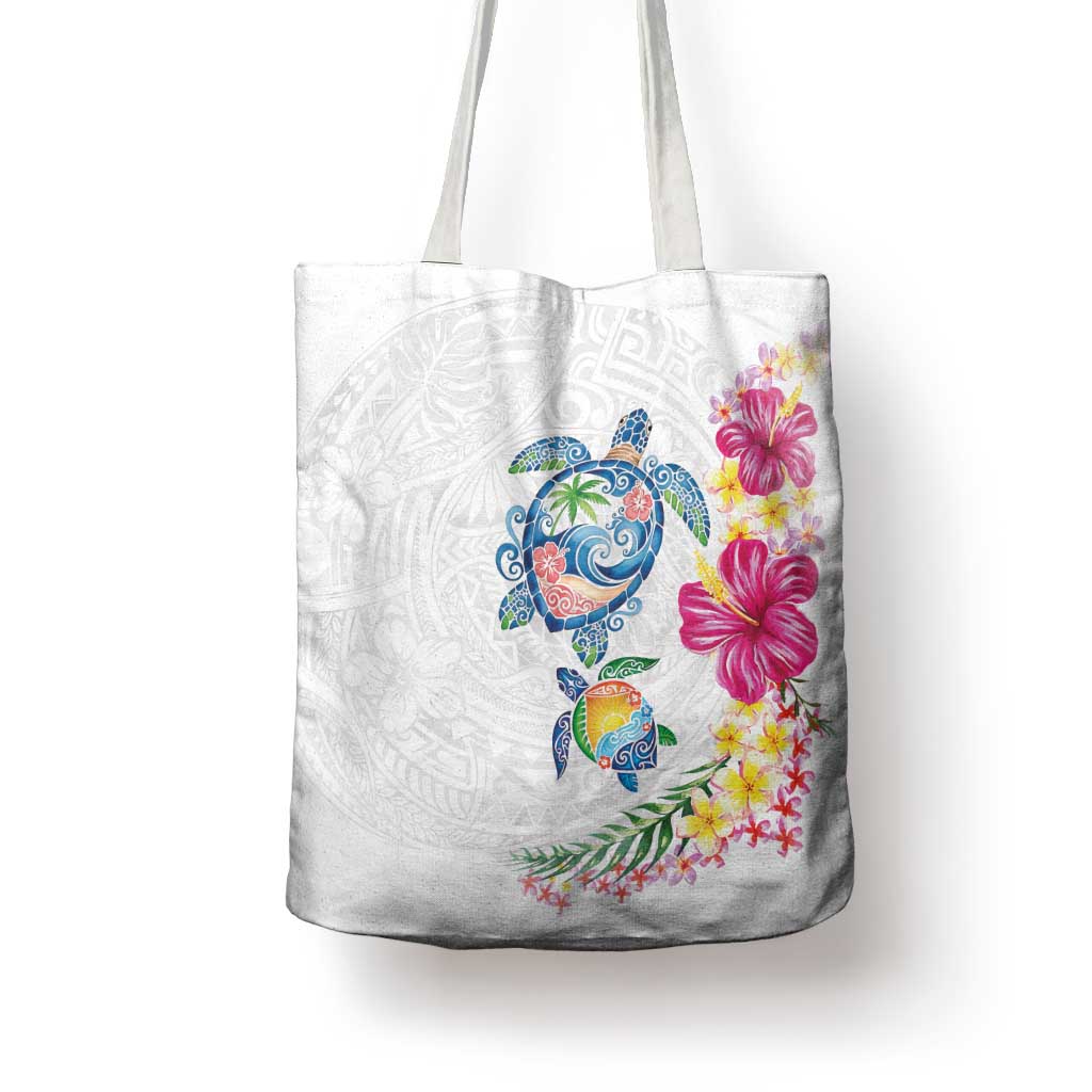 Hawaiian Abstract Art Turtles Tote Bag with Plumeria and Hibiscus - Polynesian Pride