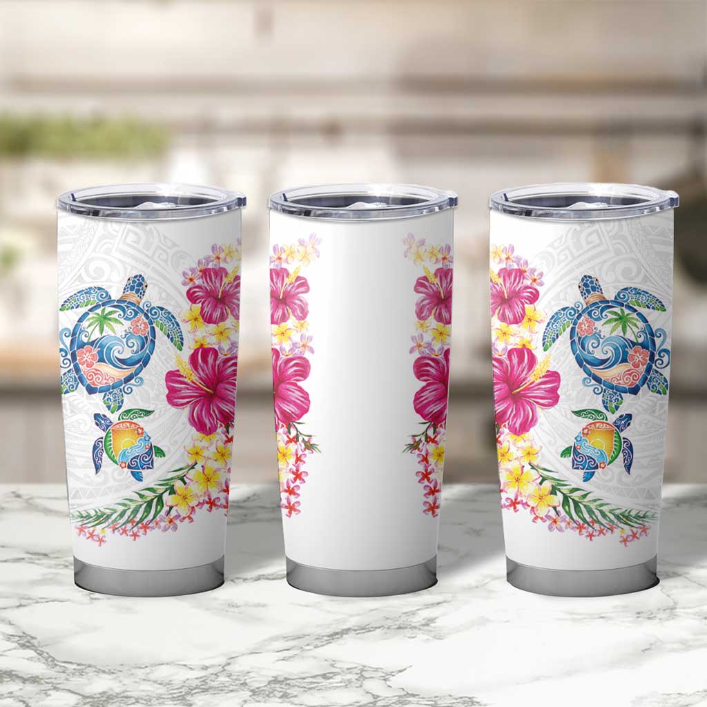 Hawaiian Abstract Art Turtles Tumbler Cup with Plumeria and Hibiscus - Polynesian Pride