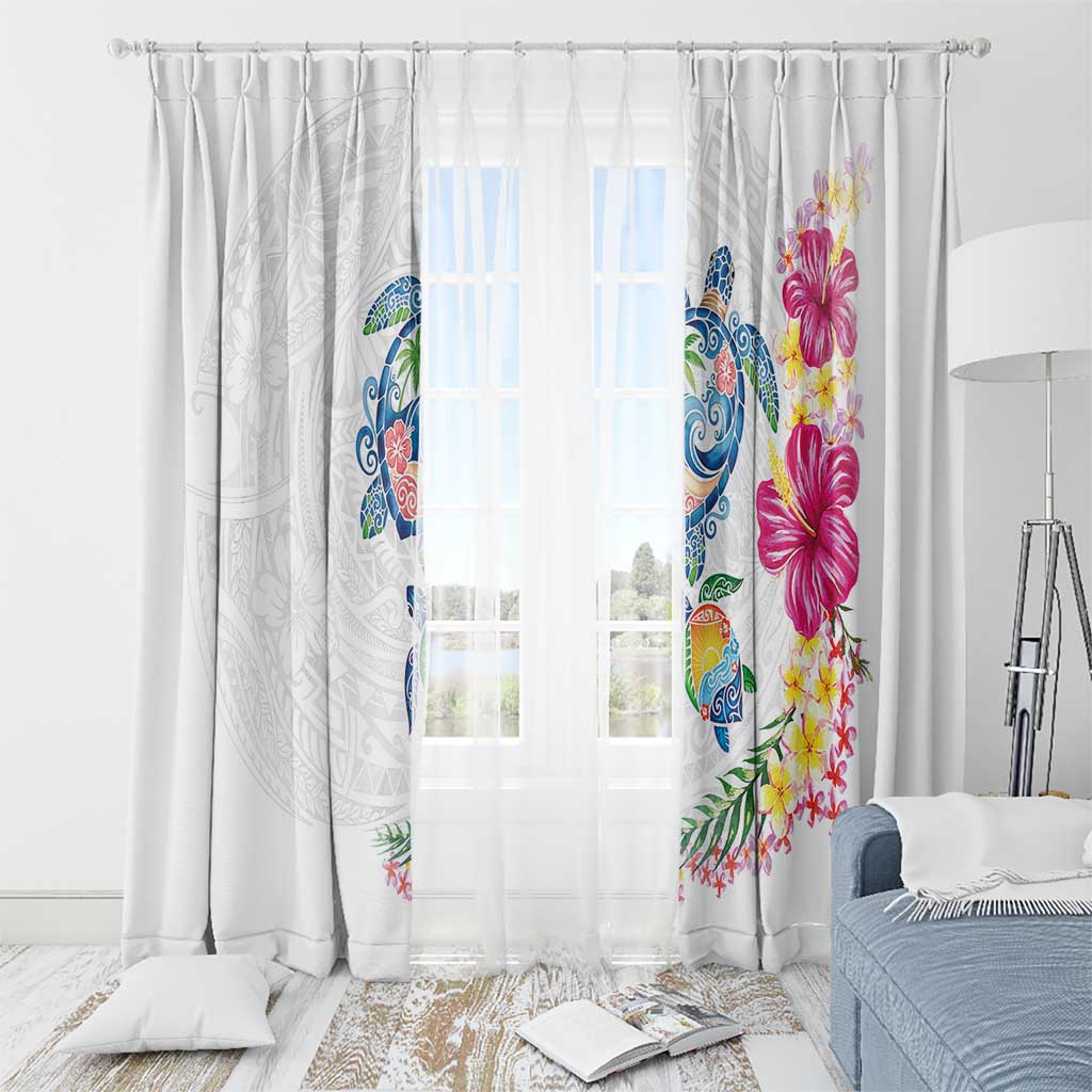 Hawaiian Abstract Art Turtles Window Curtain with Plumeria and Hibiscus - Polynesian Pride