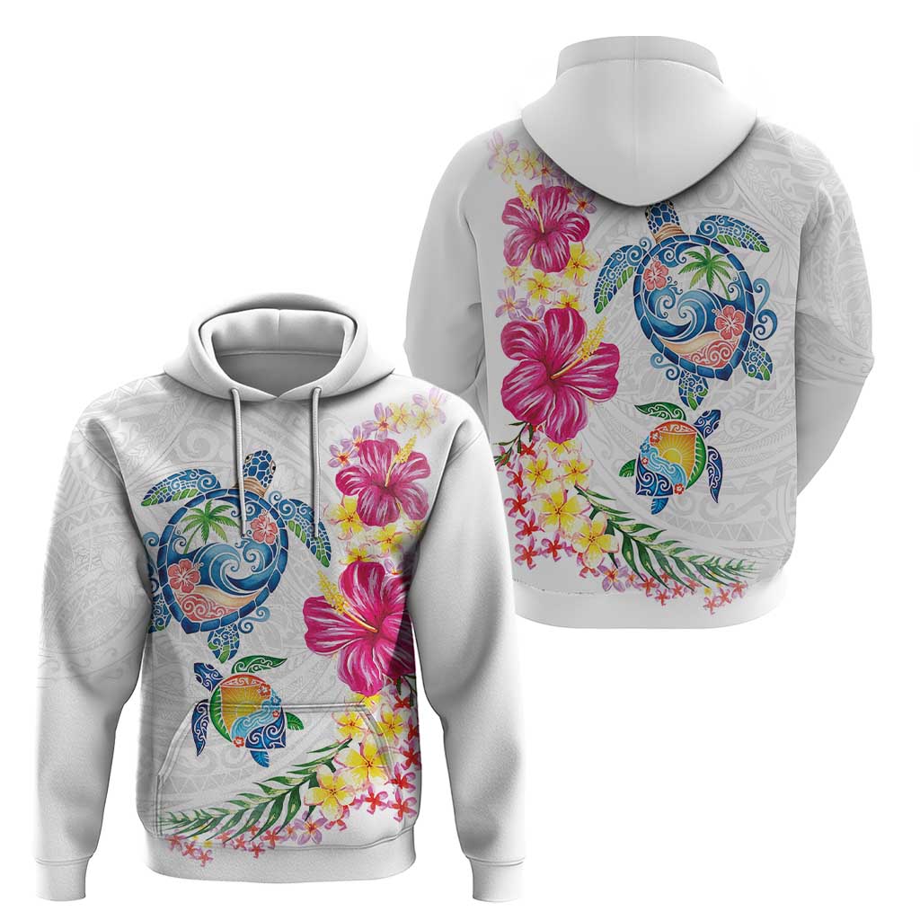 Hawaiian Abstract Art Turtles Zip Hoodie with Plumeria and Hibiscus - Polynesian Pride