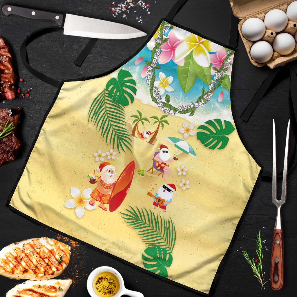 Hawaiian Mele Kalikimaka Apron Tropical Plumeria and Lei Funny Santa Beach - Polynesian Pride