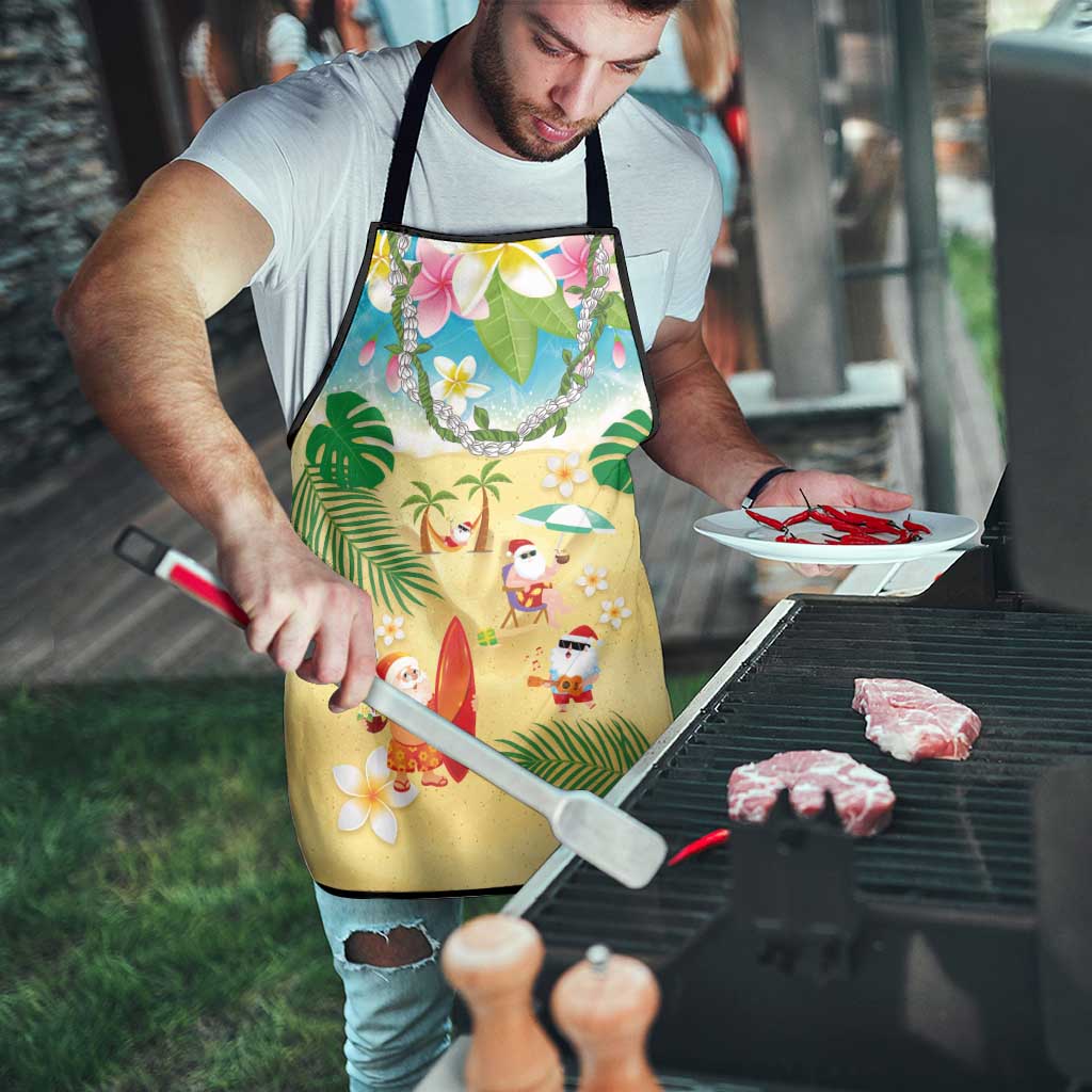 Hawaiian Mele Kalikimaka Apron Tropical Plumeria and Lei Funny Santa Beach - Polynesian Pride