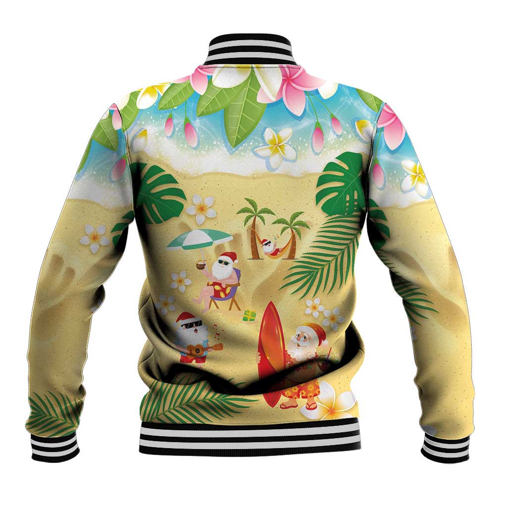 Hawaiian Mele Kalikimaka Baseball Jacket Tropical Plumeria and Lei Funny Santa Beach - Polynesian Pride