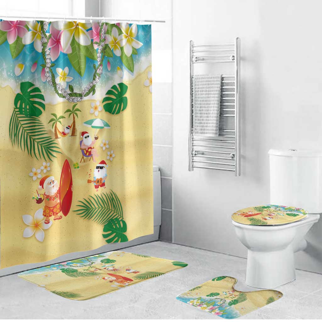 Hawaiian Mele Kalikimaka Bathroom Set Tropical Plumeria and Lei Funny Santa Beach - Polynesian Pride