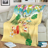 Hawaiian Mele Kalikimaka Blanket Tropical Plumeria and Lei Funny Santa Beach - Polynesian Pride